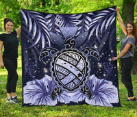 Hawaii Turtle Hibiscus Blue Premium Quilt - Hac Style - AH Blue - Polynesian Pride
