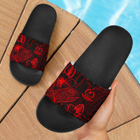 Vanuatu Sandals - Turtle Hibiscus Pattern Red Black - Polynesian Pride