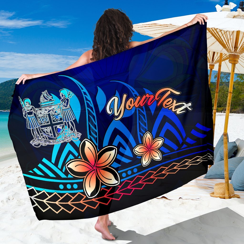 Fiji Custom Personalised Sarong - Vintage Tribal Mountain Crest One Style One Size Blue - Polynesian Pride