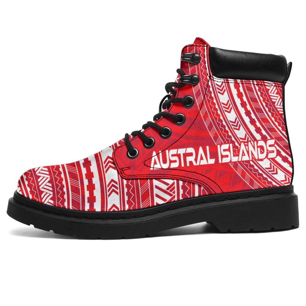 Austral Islands Leather Boots - Polynesian Flag Chief Version White - Polynesian Pride