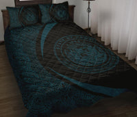 Hawaii Coat Of Arms Polynesian Quilt Bed Set - Circle Style Blue And Black - Polynesian Pride