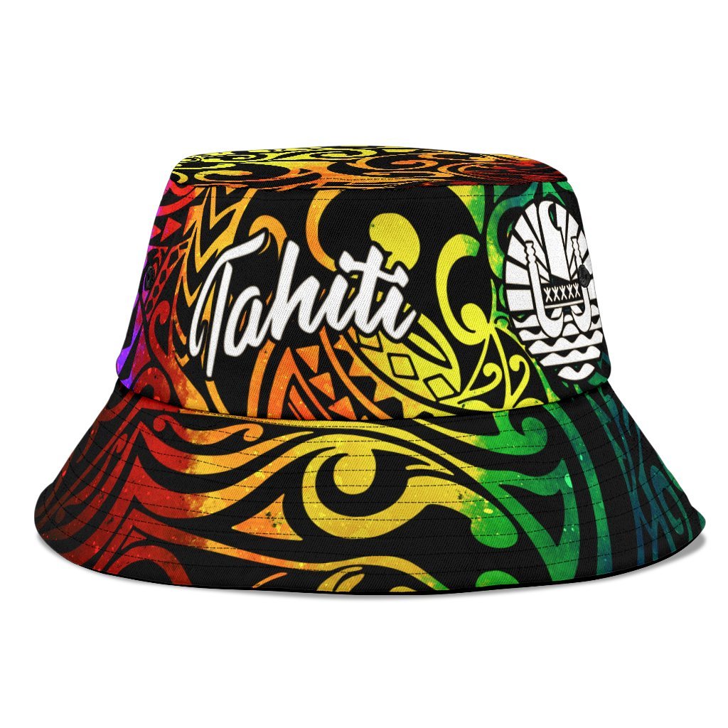 Tahiti Bucket Hat - Rainbow Polynesian Pattern Unisex Universal Fit Reggae - Polynesian Pride