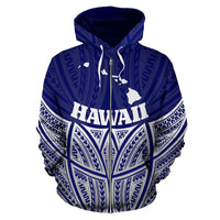 Hawaii Polynesian Zip up Hoodie Blue Pride Map and Seal - Polynesian Pride