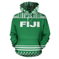 Fiji Tapa All Over Hoodie Green and White Version - Polynesian Pride
