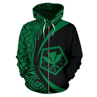Kanaka Polynesian Zip up Hoodie Tribal Circle Style Green Color - Polynesian Pride