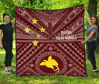 Papua New Guinea Premium Quilt - Flag With Polynesian Patterns (Red) - Polynesian Pride