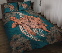 Hawaii Polynesian Turtle Hibiscus Quilt Bed Set - Orange - Polynesian Pride