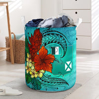Wallis and Futuna Laundry Basket - Tropical Flowers Style Laundry Basket - Wallis and Futuna One Size Blue - Polynesian Pride