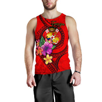 Tonga Polynesian Men's Tank Top - Floral With Seal Red - Polynesian Pride