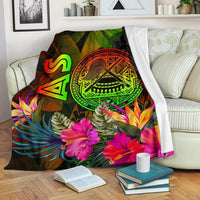 American Samoa Polynesian Premium Blanket - Hibiscus and Banana Leaves - Polynesian Pride