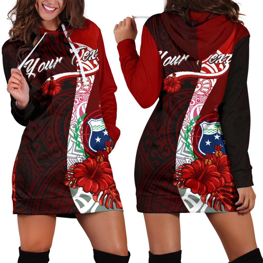 Samoa Polynesian Custom Personalised Hoodie Dress - Coat Of Arm With Hibiscus Red - Polynesian Pride