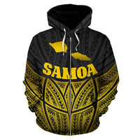 Samoa Polynesian Zip up Hoodie Gold Pride Map and Seal - Polynesian Pride