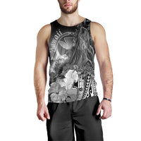 Polynesian Hawaii Men's Tank Top - Kanaka Maoli Humpback Whale with Tropical Flowers (White) - Polynesian Pride