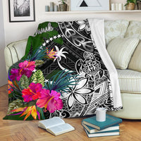 Chuuk Premium Blanket - Turtle Plumeria Banana Leaf White - Polynesian Pride
