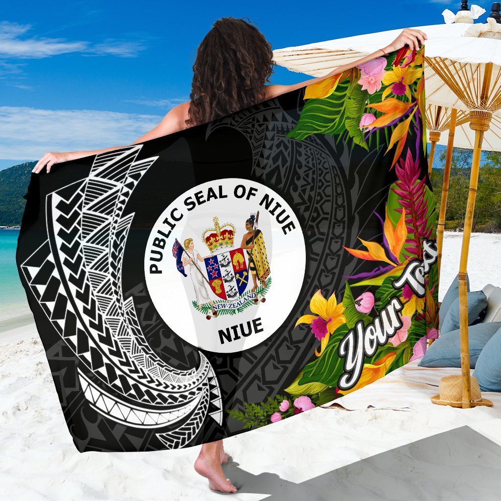 Niue Sarong - Custom Personalised Seal Spiral Polynesian Patterns Sarong - Niue Black - Polynesian Pride