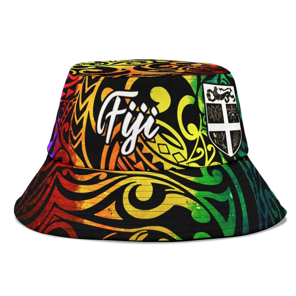 Fiji Bucket Hat - Rainbow Polynesian Pattern Unisex Universal Fit Reggae - Polynesian Pride