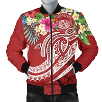 Polynesian Hawaii Men's Bomber Jacket - Summer Plumeria (Red) Red - Polynesian Pride