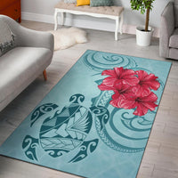 Hawaii Polynesian Turtle Hibiscus Blue Rug - Bless Style Blue - Polynesian Pride