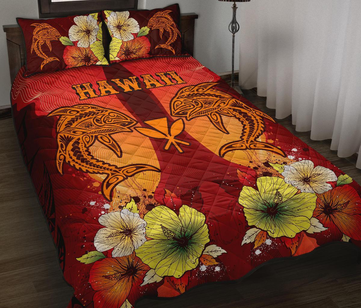 Hawaii Quilt Bed Sets - Tribal Tuna Fish Orange - Polynesian Pride