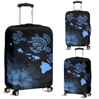 Hawaii Hibiscus Map Polynesian Ancient Blue Turtle Luggage Covers Blue - Polynesian Pride