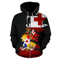 Tonga Polynesian Zip up Hoodie Tonga Flag COat of Arms Painting 01 - Polynesian Pride