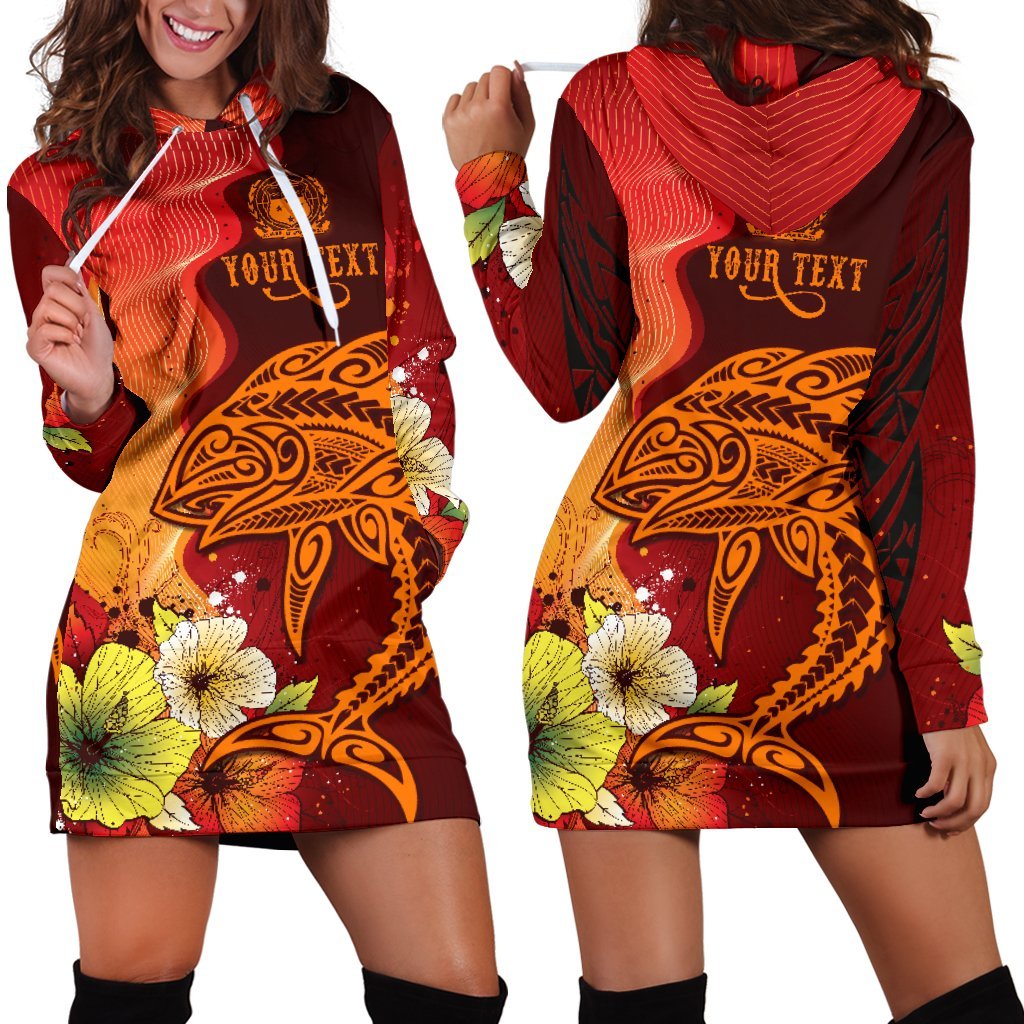 Samoa Custom Personalised Hoodie Dress - Tribal Tuna Fish Orange - Polynesian Pride