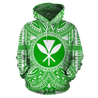 Kanaka Maoli ll Over Hoodie Kanaka Maoli Coat of rms Polynesian Flag Color Unisex Green - Polynesian Pride