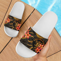 Niue Slide Sandals - Gold Plumeria - Polynesian Pride