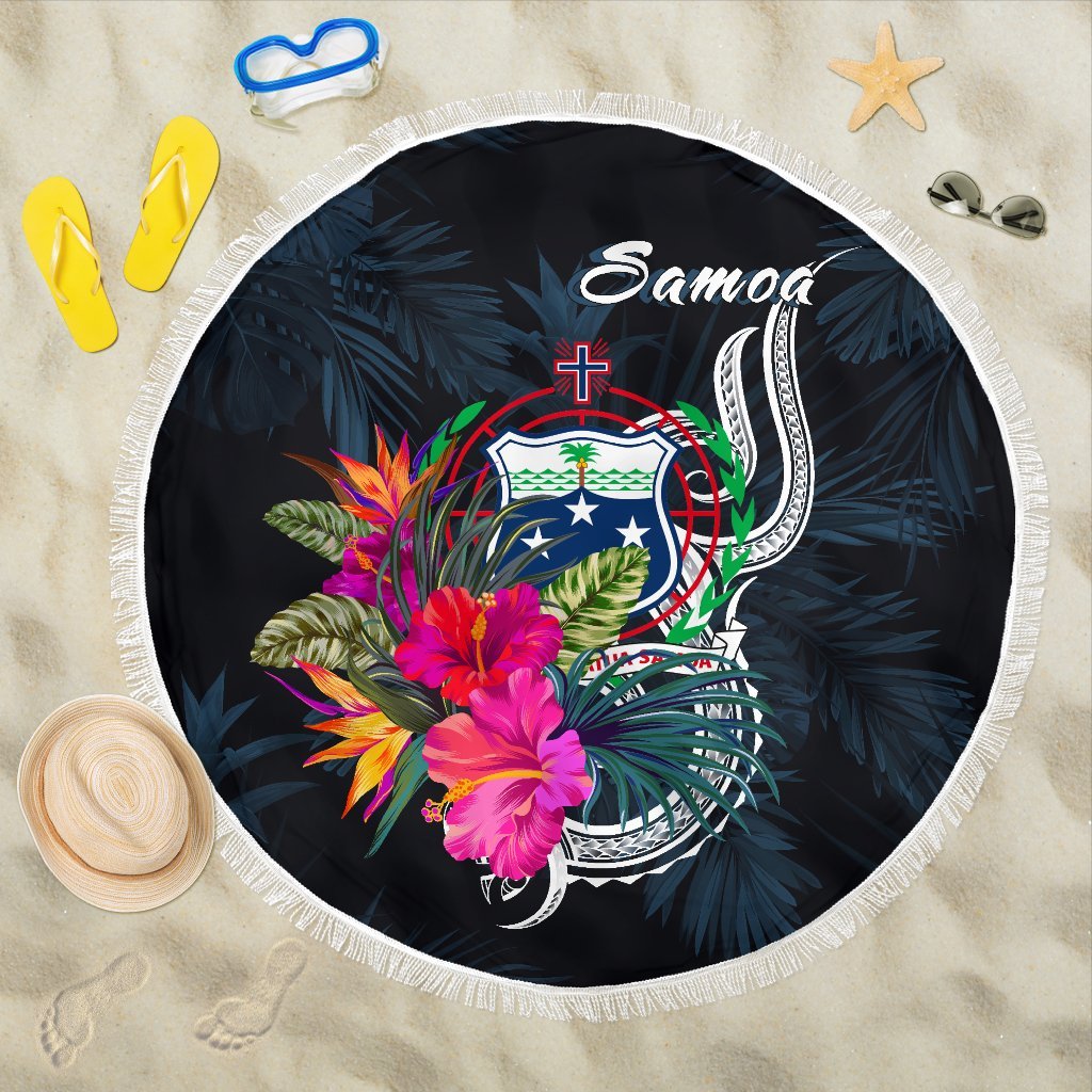 Samoa Polynesian Beach Blanket - Tropical Flower One style One size Blue - Polynesian Pride