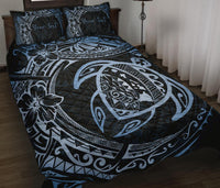 Personalized - Hawaii Map Turtles Hibiscus Quilt Bed Set - Pastel Blue - Polynesian Pride