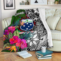 Samoa Premium Blanket - Turtle Plumeria Banana Leaf White - Polynesian Pride