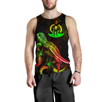 Vanuatu Polynesian Men Tank Top - Turtle With Blooming Hibiscus Reggae - Polynesian Pride