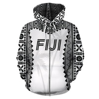Fiji Tapa Zip up Hoodie Fiji Coat of Arms Coconut Tree - Polynesian Pride
