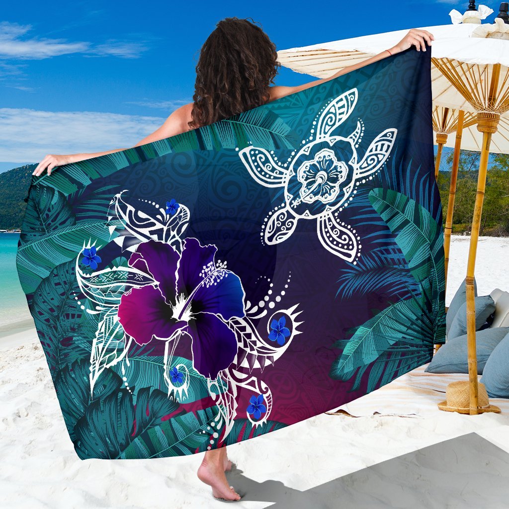 Hawaii Sarong - Hawaii Turtle Flowers And Palms Retro One Size 44 x 66 inches Green - Polynesian Pride