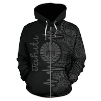 Tahiti Polynesian Zip up Hoodie Tahiti Flag Heartbeat Pattern Gray Version TH0 - Polynesian Pride
