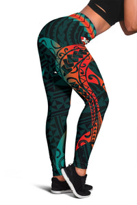 Hawaiian Plumeria Shark Polynesian Women's Leggings - Alan Style - AH - Polynesian Pride