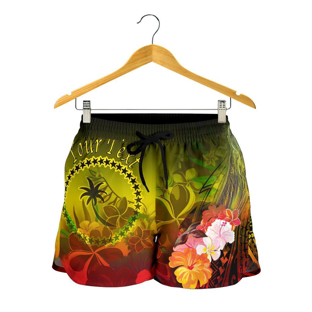 Custom Personalised Chuuk Women's Shorts - Humpback Whale with Tropical Flowers (Yellow) Women Yellow - Polynesian Pride