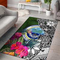 Federated States of Micronesia Area Rug - Turtle Plumeria Banana Leaf Black - Polynesian Pride