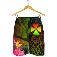 Wallis and Futuna Polynesian Men's Shorts - Hibiscus and Banana Leaves - Polynesian Pride