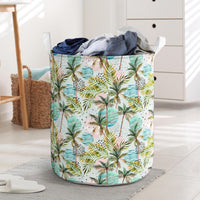 Hawaii Tropical Watercolor Palm Tree Leaf Hawaii Laundry Basket AH Laundry Basket - 1 One Size White - Polynesian Pride
