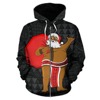 Polynesian Kakau Santa Mele Kalikimaka Hawaii Zip Hoodie - Polynesian Pride