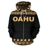 Oahu All Over Zip up Hoodie Polynesian Turtle Hoodie - Polynesian Pride