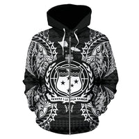 Samoa Polynesian All Over Zip up Hoodie Map Black - Polynesian Pride