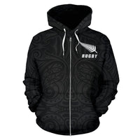 New Zealand Rugby Zip up Hoodie, Maori Haka Fern Zipper Hoodie - Polynesian Pride