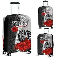 Tahiti Polynesian Luggage Covers - Coat Of Arm With Hibiscus White Black - Polynesian Pride