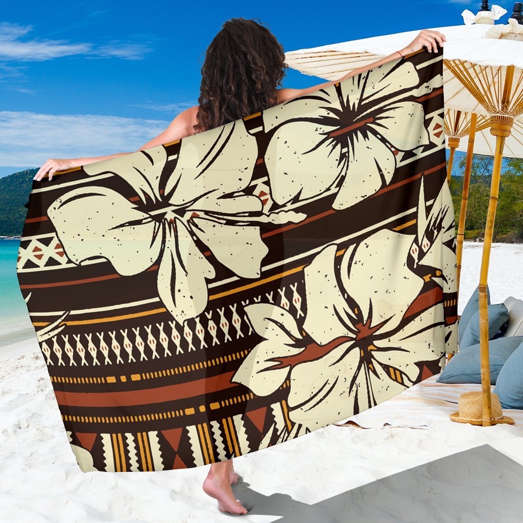 Polynesian Sarong - Hibiscus Flower Tribal Fabric Wallpaper SARONG ONE SIZE Vintage Color - Polynesian Pride
