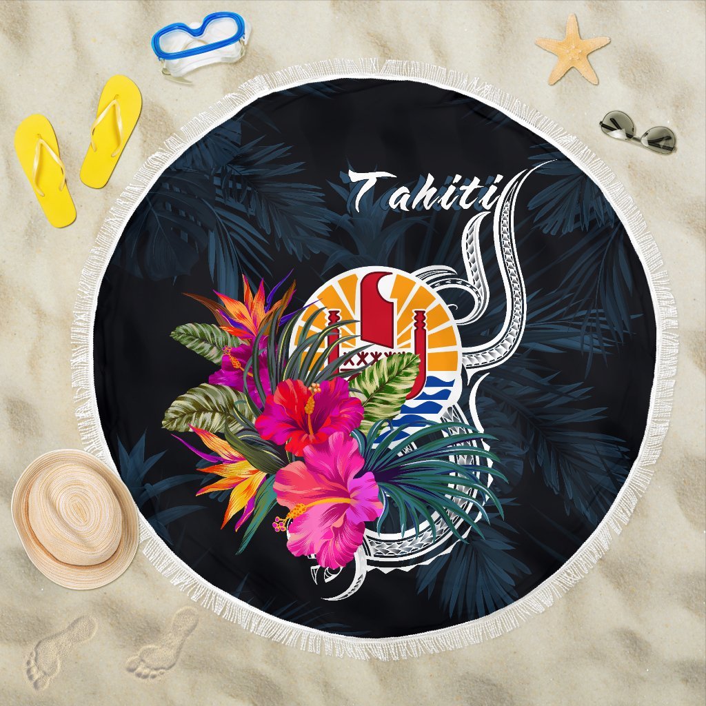 Tahiti Polynesian Beach Blanket - Tropical Flower Beach Blanket - Tahiti Polynesian Beach Blanket - Tropical Flower - BN12 One size Blue - Polynesian Pride