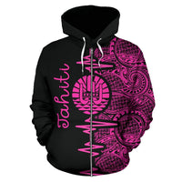 Tahiti Polynesian Zip up Hoodie Tahiti Flag Heartbeat Pattern Pink Version TH0 - Polynesian Pride