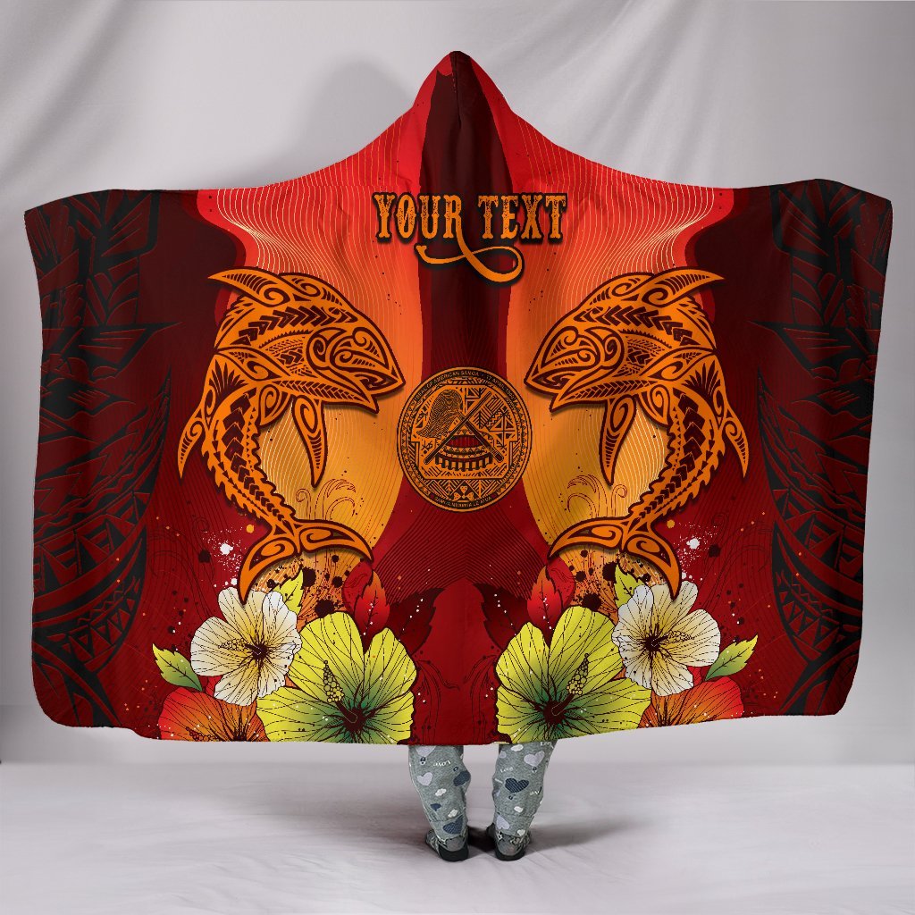 American Samoa Custom Personalised Hooded Blankets - Tribal Tuna Fish Hooded Blanket Orange - Polynesian Pride