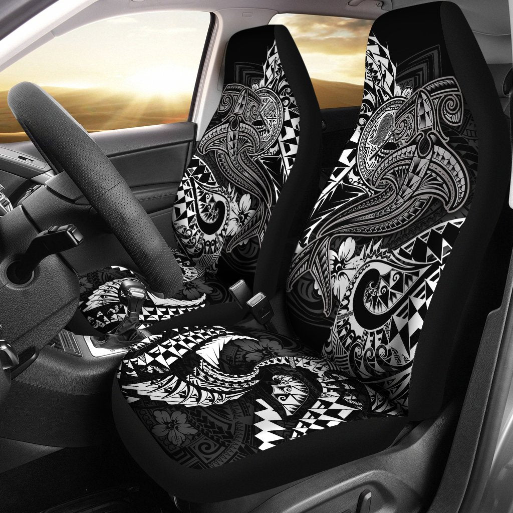 American Samoa Car Seat Covers - White Shark Polynesian Tattoo Universal Fit White - Polynesian Pride